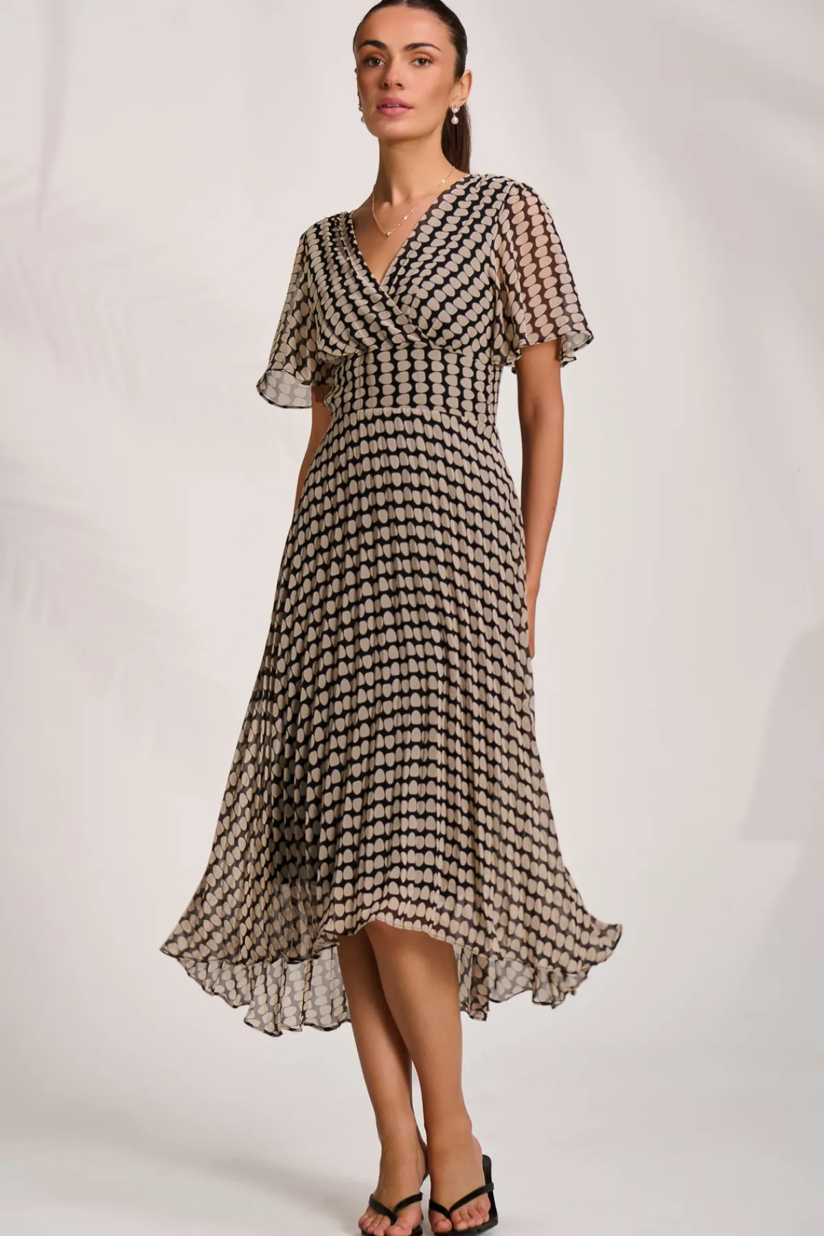 Jolie Moi Occasion Dresses|Weekend Casuals-Pleated Chiffon Maxi Dress, Stone/Black