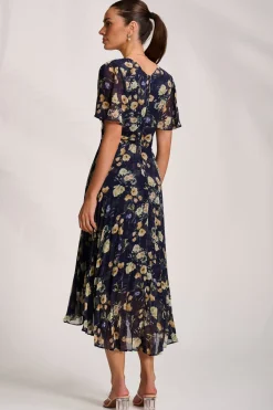 Jolie Moi Floral Dresses|Weekend Casuals-Pleated Chiffon Maxi Dress, Yellow Floral