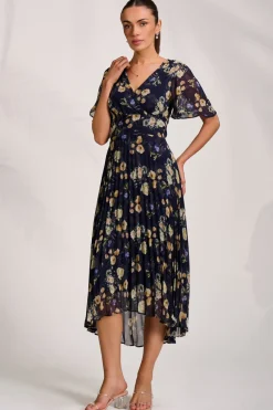 Jolie Moi Floral Dresses|Weekend Casuals-Pleated Chiffon Maxi Dress, Yellow Floral
