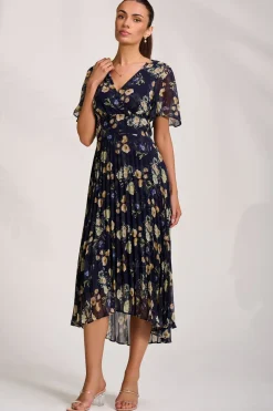 Jolie Moi Floral Dresses|Weekend Casuals-Pleated Chiffon Maxi Dress, Yellow Floral