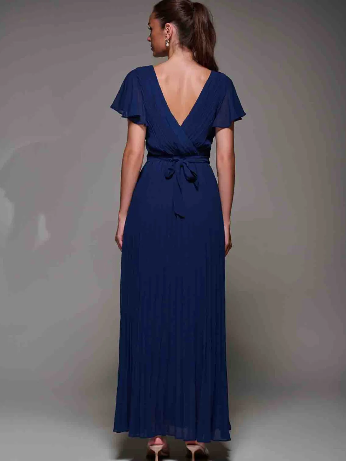 Jolie Moi Occasion Dresses|Wrap Dresses- Pleated Frill Detail Chiffon Maxi Dress Navy