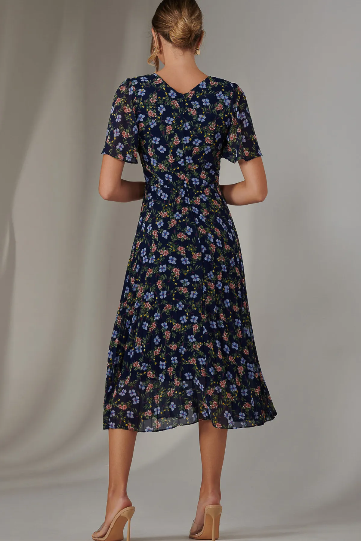 Jolie Moi Floral Dresses|Weekend Casuals-Pleated Midaxi Dress, Navy Blue Multi