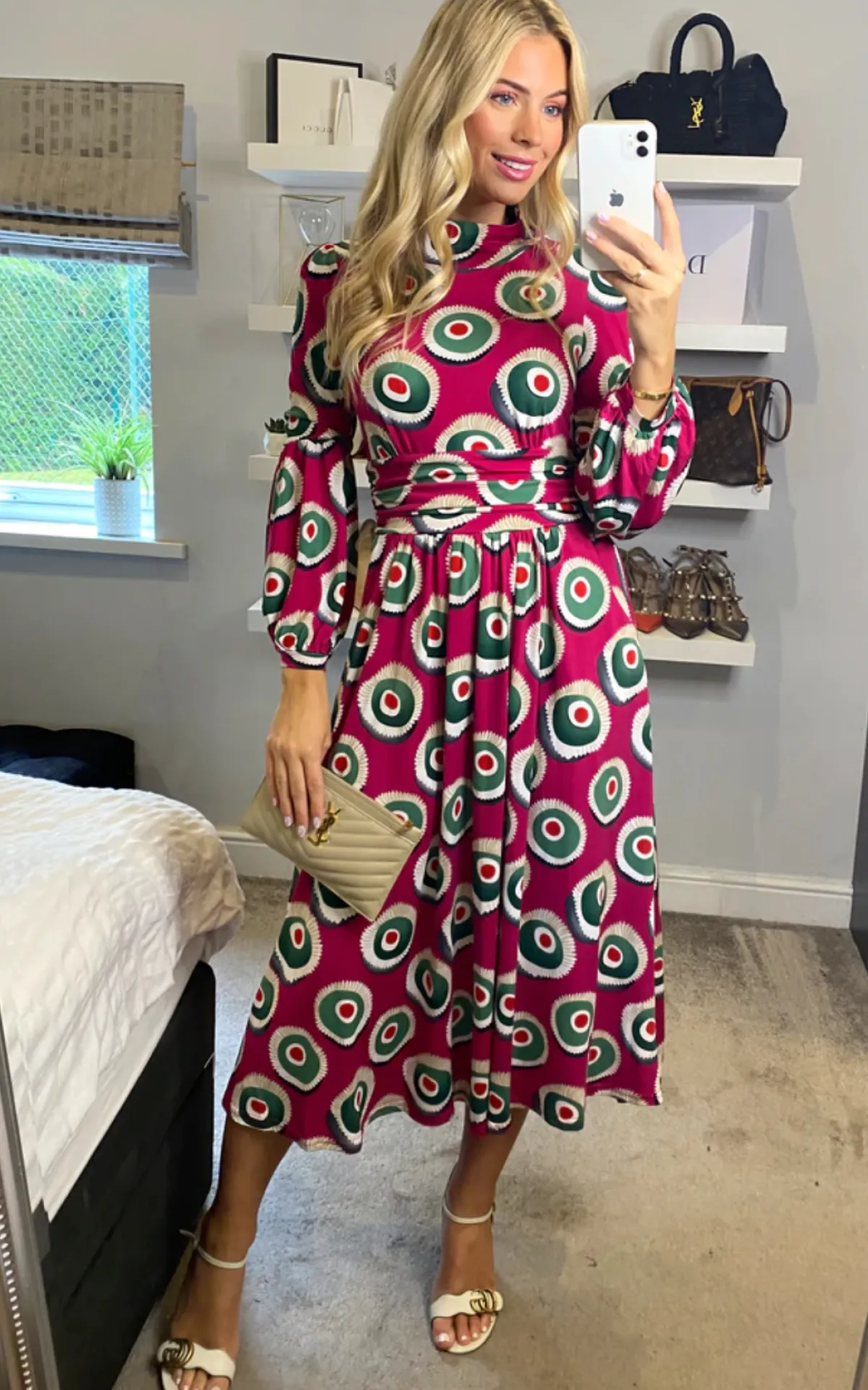 Jolie Moi Occasion Dresses|Jersey Dresses-Polo Neck Long Sleeve Midi Dress, Plum