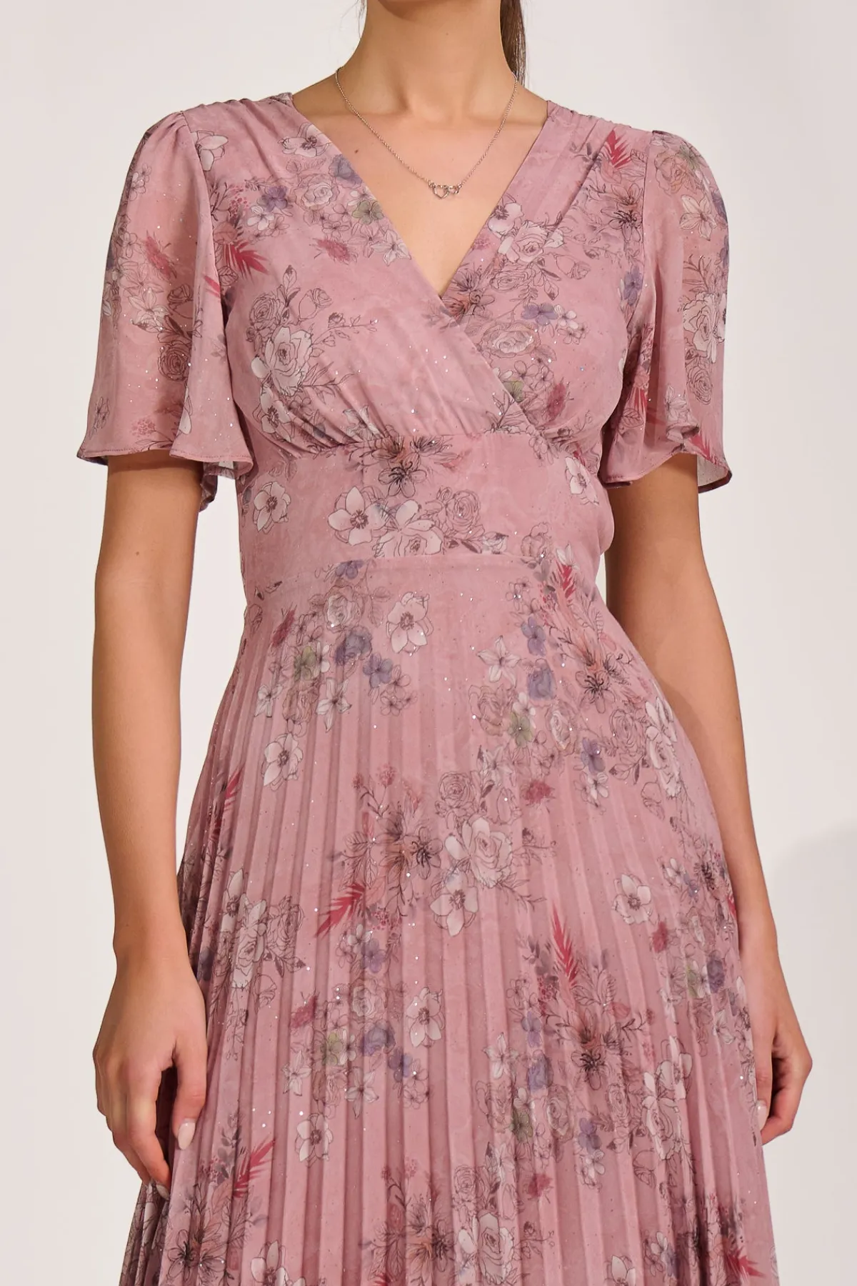 Jolie Moi Occasion Dresses|Floral Dresses-Printed Chiffon Glitter Maxi Dress, Pink Floral