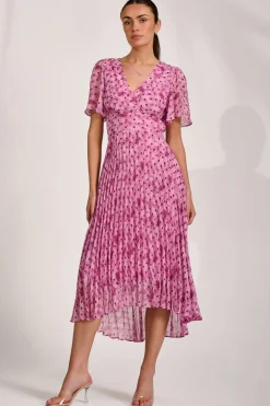 Jolie Moi Occasion Dresses|Printed Dresses-Printed Chiffon Glitter Maxi Dress, Pink Spot