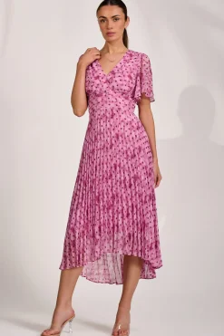 Jolie Moi Occasion Dresses|Printed Dresses-Printed Chiffon Glitter Maxi Dress, Pink Spot