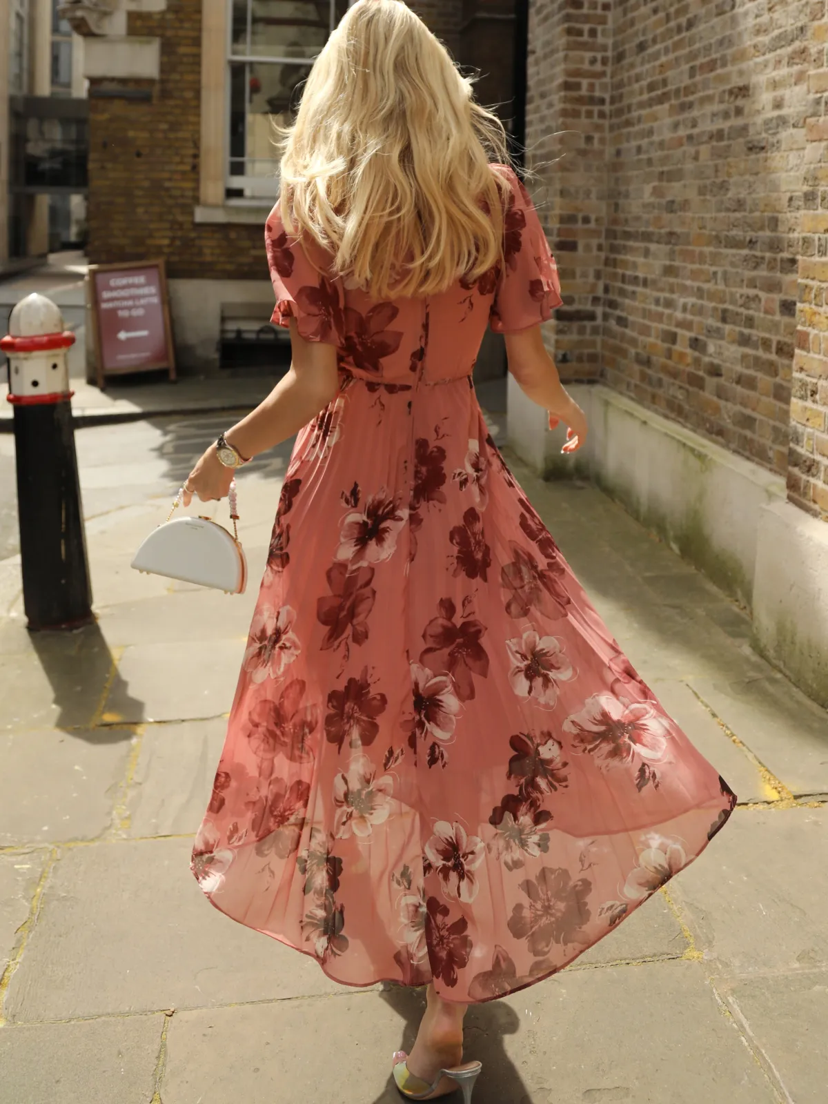 Jolie Moi Occasion Dresses|Party Dresses-Printed Chiffon Pleated Maxi Dress, Mauve Floral