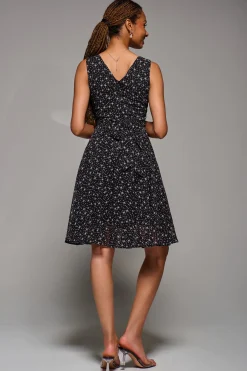 Jolie Moi Occasion Dresses|Sleeveless Dresses-Printed Fit & Flare Dress, Black Star