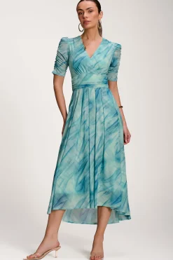 Jolie Moi Occasion Dresses|Mesh Dresses-Printed Mesh Dip Hem Maxi Dress, Green Abstract