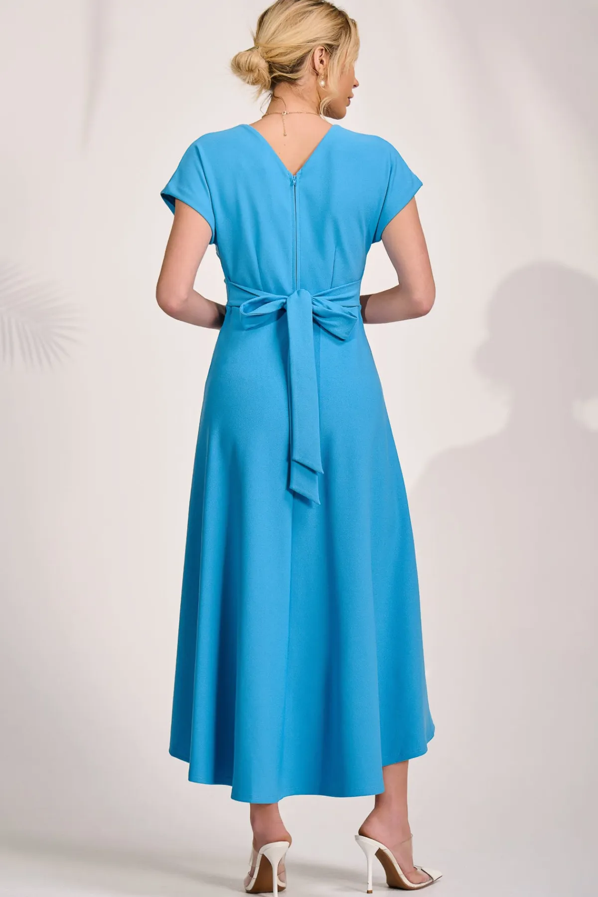 Jolie Moi Occasion Dresses|Party Dresses-Printed Scuba Dipped Hem Maxi Dress, Blue