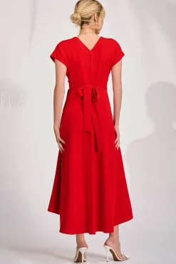 Jolie Moi Occasion Dresses|Party Dresses-Printed Scuba Dipped Hem Maxi Dress, Red