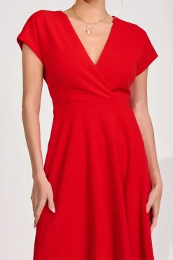 Jolie Moi Occasion Dresses|Party Dresses-Printed Scuba Dipped Hem Maxi Dress, Red