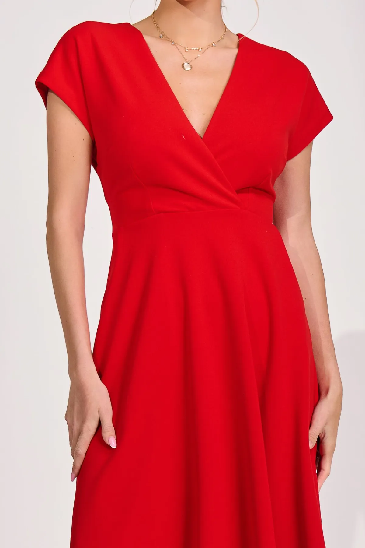 Jolie Moi Occasion Dresses|Party Dresses-Printed Scuba Dipped Hem Maxi Dress, Red