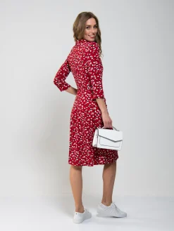 Jolie Moi Occasion Dresses|Weekend Casuals-Printed Shirt Jersey Dress, Red Animal