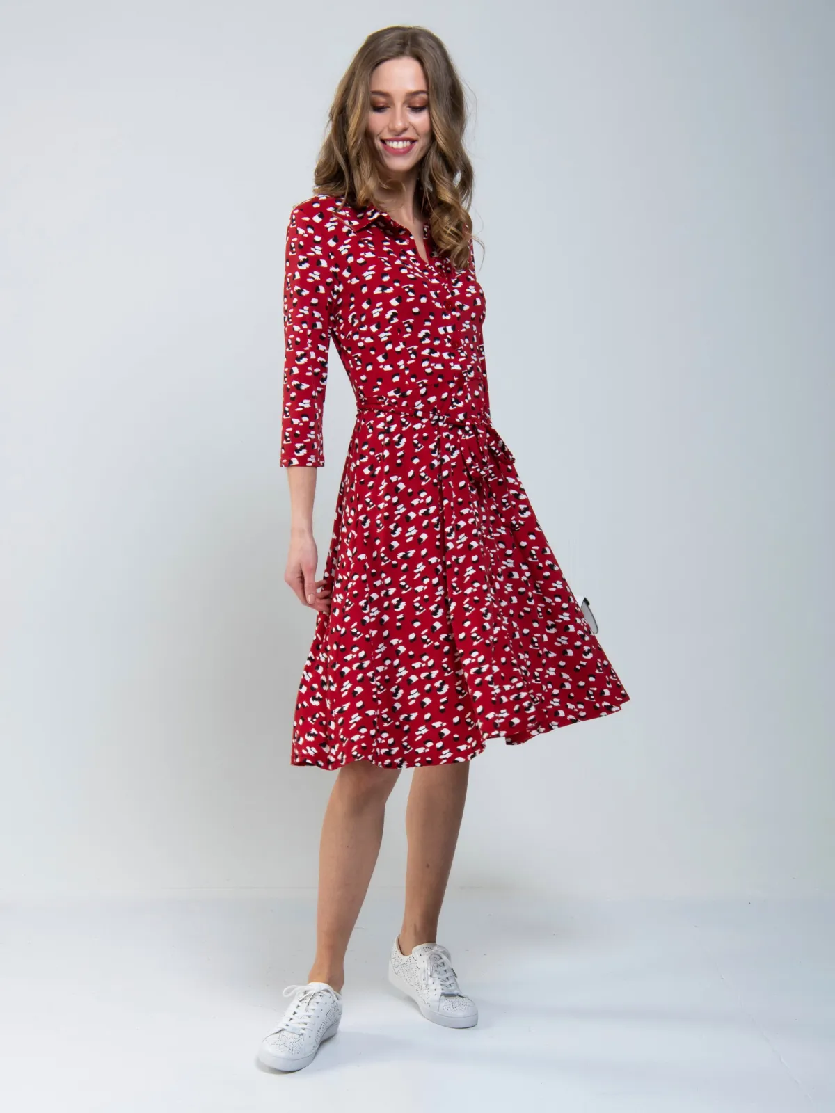 Jolie Moi Occasion Dresses|Weekend Casuals-Printed Shirt Jersey Dress, Red Animal