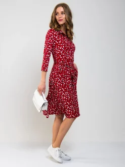 Jolie Moi Occasion Dresses|Weekend Casuals-Printed Shirt Jersey Dress, Red Animal