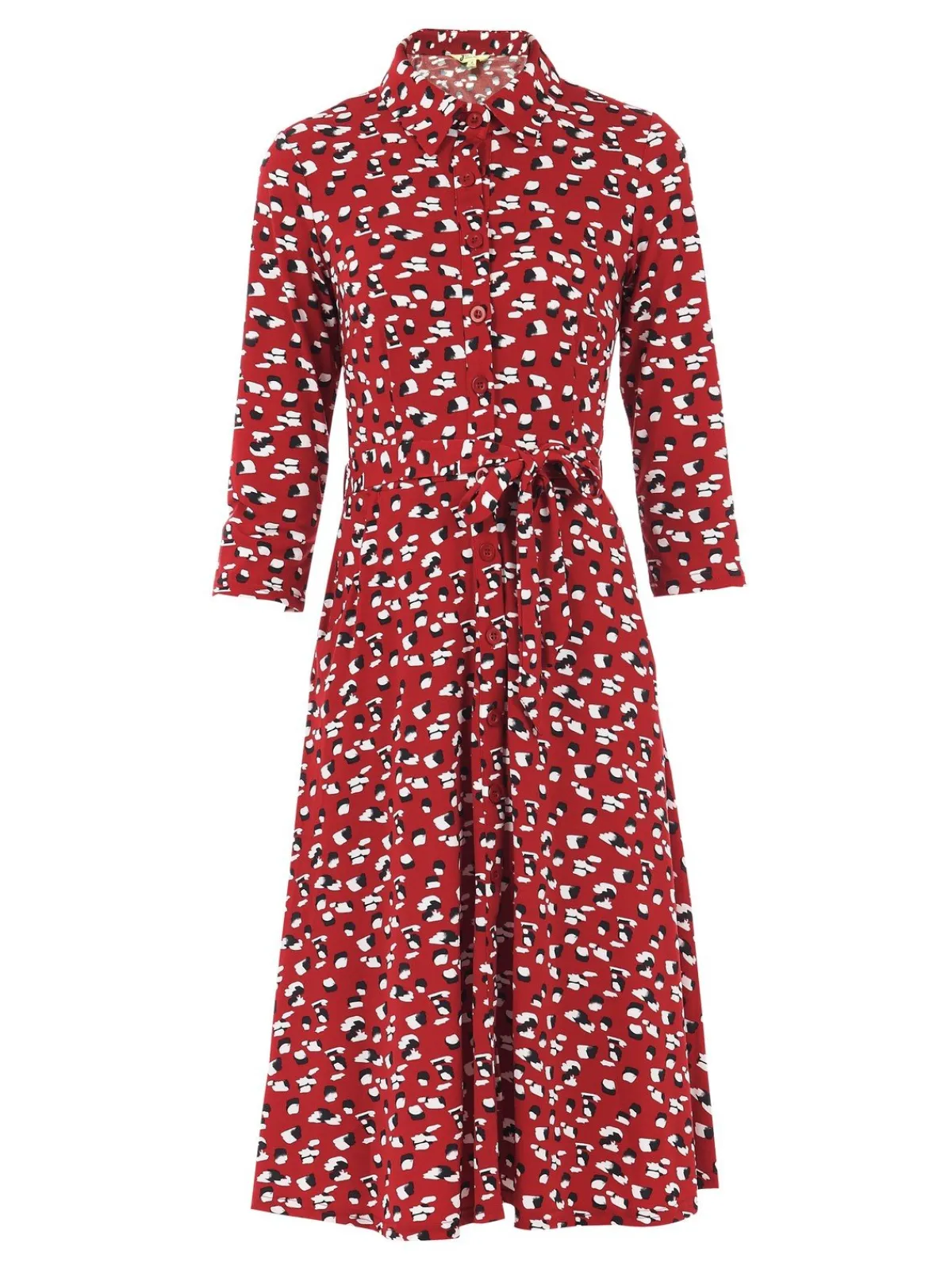 Jolie Moi Occasion Dresses|Weekend Casuals-Printed Shirt Jersey Dress, Red Animal