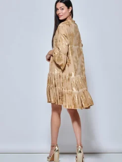 Jolie Moi Occasion Dresses|Weekend Casuals-Printed Tiered He Hoiday idi Dre, Khaki Pattern