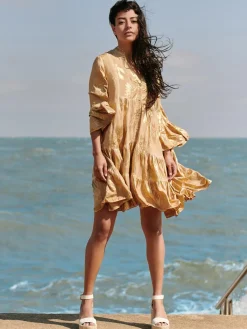 Jolie Moi Occasion Dresses|Weekend Casuals-Printed Tiered He Hoiday idi Dre, Khaki Pattern