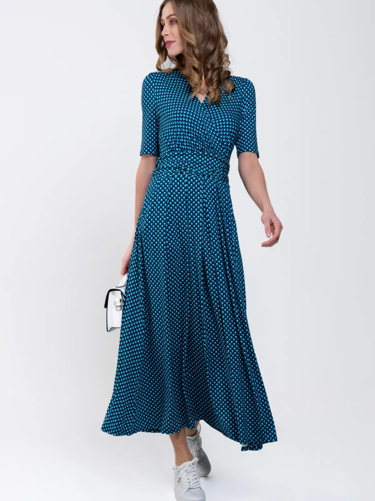 Jolie Moi Occasion Dresses|Jersey Dresses-Printed Viscose Crossover Maxi Dress, Blue Geo