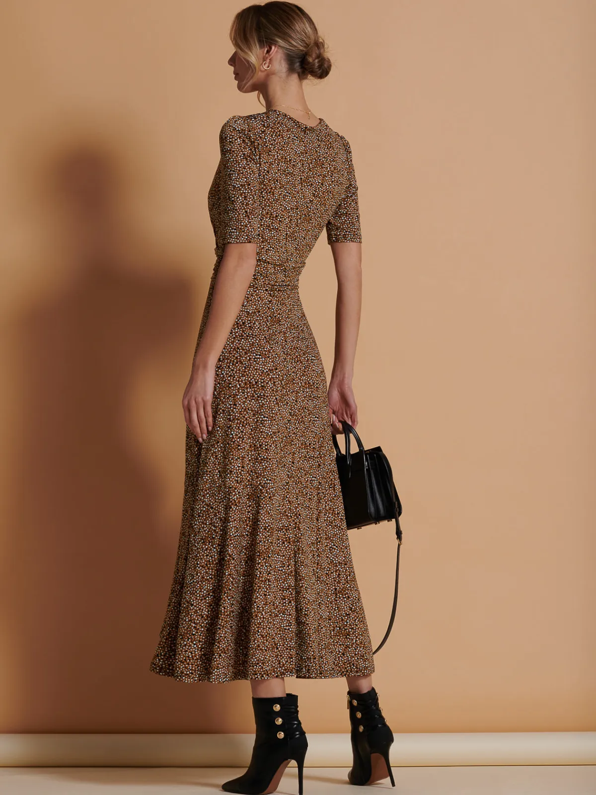 Jolie Moi Occasion Dresses|Jersey Dresses-Print Viscose Frill Hem Maxi Dress, Black Spot