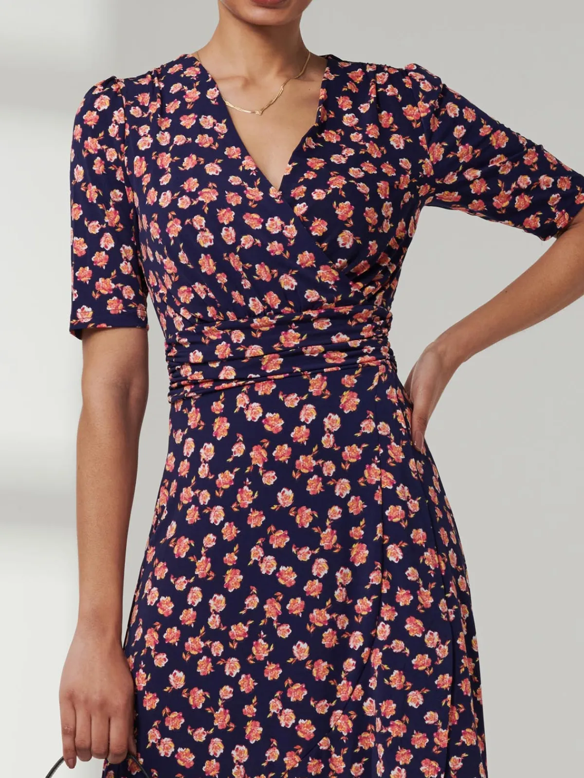 Jolie Moi Occasion Dresses|Jersey Dresses-Print Viscose Frill Hem Maxi Dress, Navy Floral