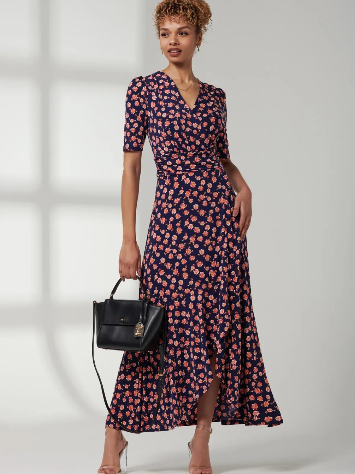 Jolie Moi Occasion Dresses|Jersey Dresses-Print Viscose Frill Hem Maxi Dress, Navy Floral