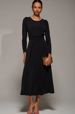 Jolie Moi Occasion Dresses|Jersey Dresses-Puff Long Sleeve Jersey Maxi Dress, Black
