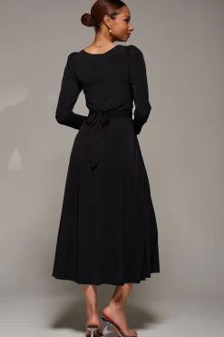 Jolie Moi Occasion Dresses|Jersey Dresses-Puff Long Sleeve Jersey Maxi Dress, Black