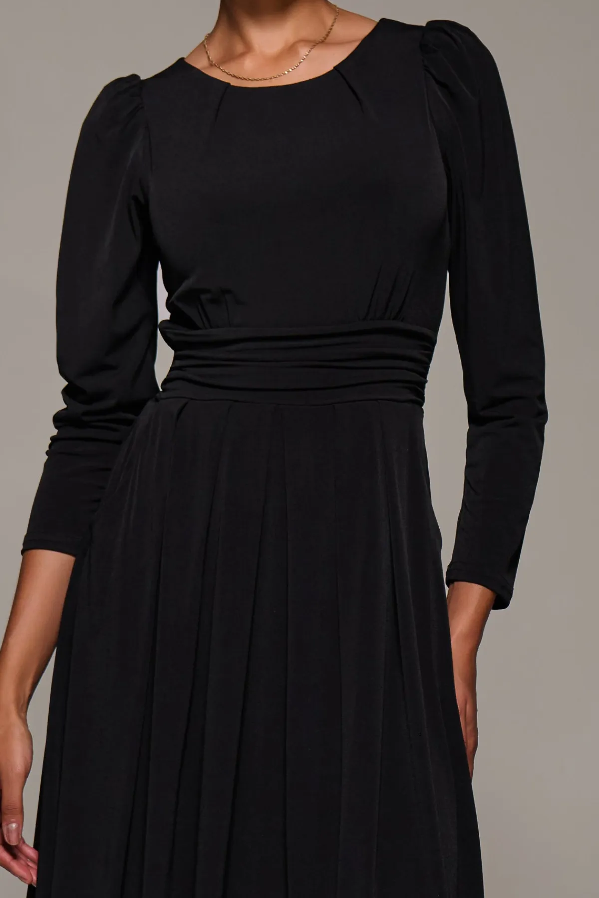 Jolie Moi Occasion Dresses|Jersey Dresses-Puff Long Sleeve Jersey Maxi Dress, Black