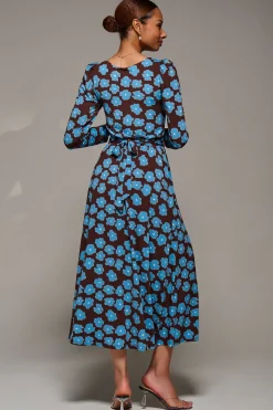 Jolie Moi Jersey Dresses|Weekend Casuals-Puff Long Sleeve Jersey Maxi Dress, Blue Floral