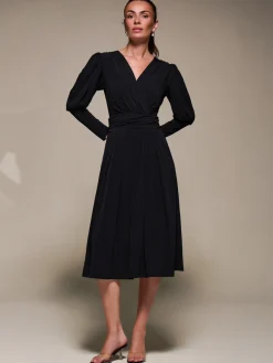 Jolie Moi Occasion Dresses|Jersey Dresses-Puff Long Sleeve Jersey Midi Dress, Black