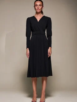 Jolie Moi Occasion Dresses|Jersey Dresses-Puff Long Sleeve Jersey Midi Dress, Black