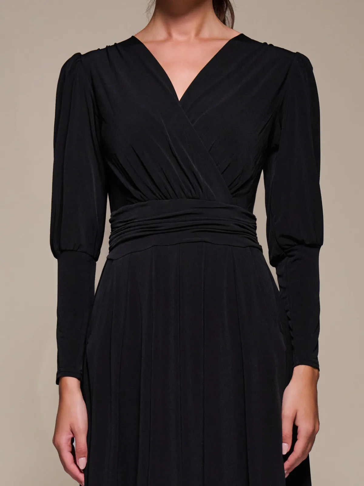 Jolie Moi Occasion Dresses|Jersey Dresses-Puff Long Sleeve Jersey Midi Dress, Black