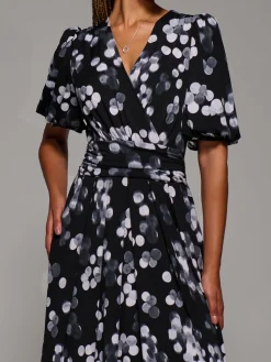Jolie Moi Occasion Dresses|Jersey Dresses-Puff Sleeve Jersey Maxi Dress, Black Spot