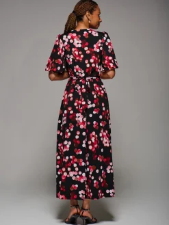 Jolie Moi Occasion Dresses|Jersey Dresses-Puff Sleeve Jersey Maxi Dress, Red Spot