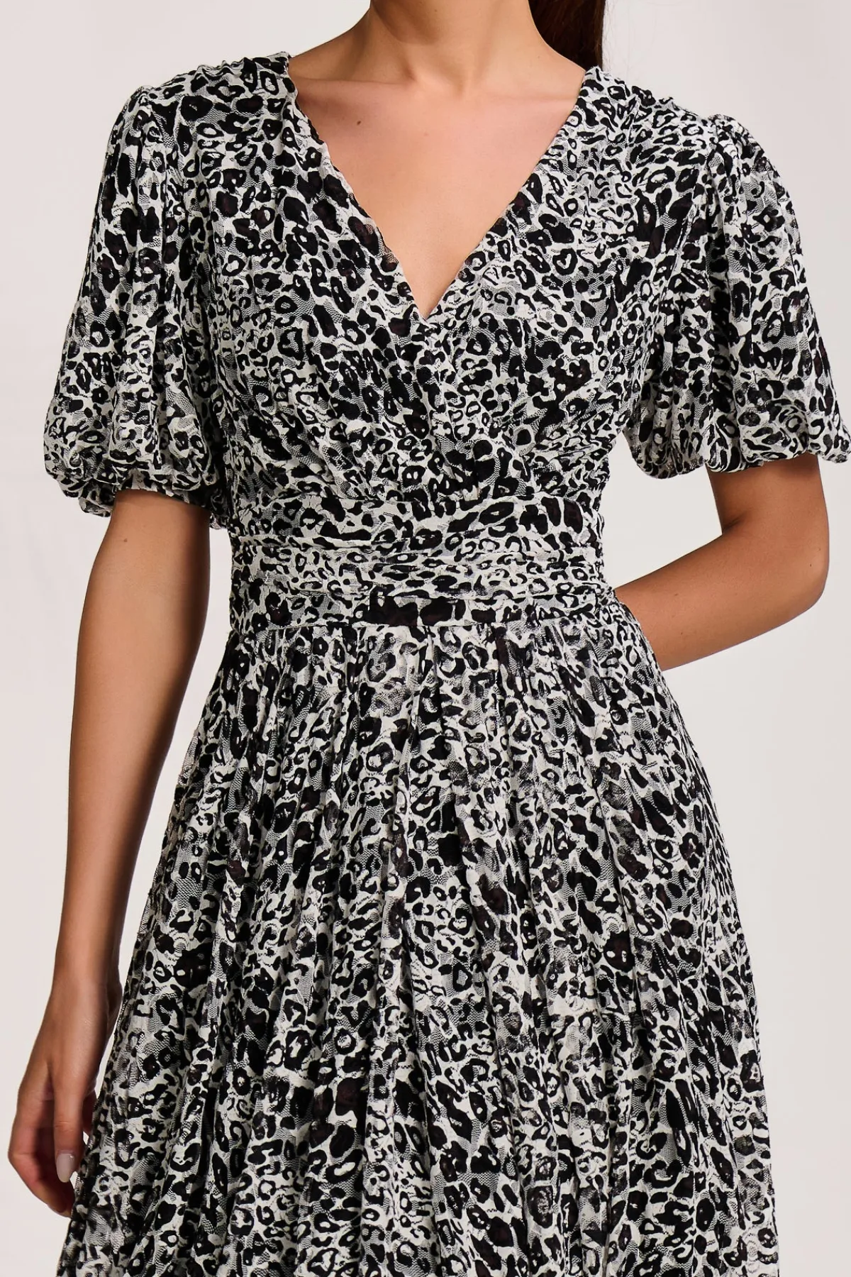Jolie Moi Occasion Dresses|Weekend Casuals-Puff Sleeve Printed Lace Maxi Dress, Black Animal