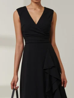 Jolie Moi Occasion Dresses|Office Dresses-Qiana Ruffle Detail Midi Dress, Black