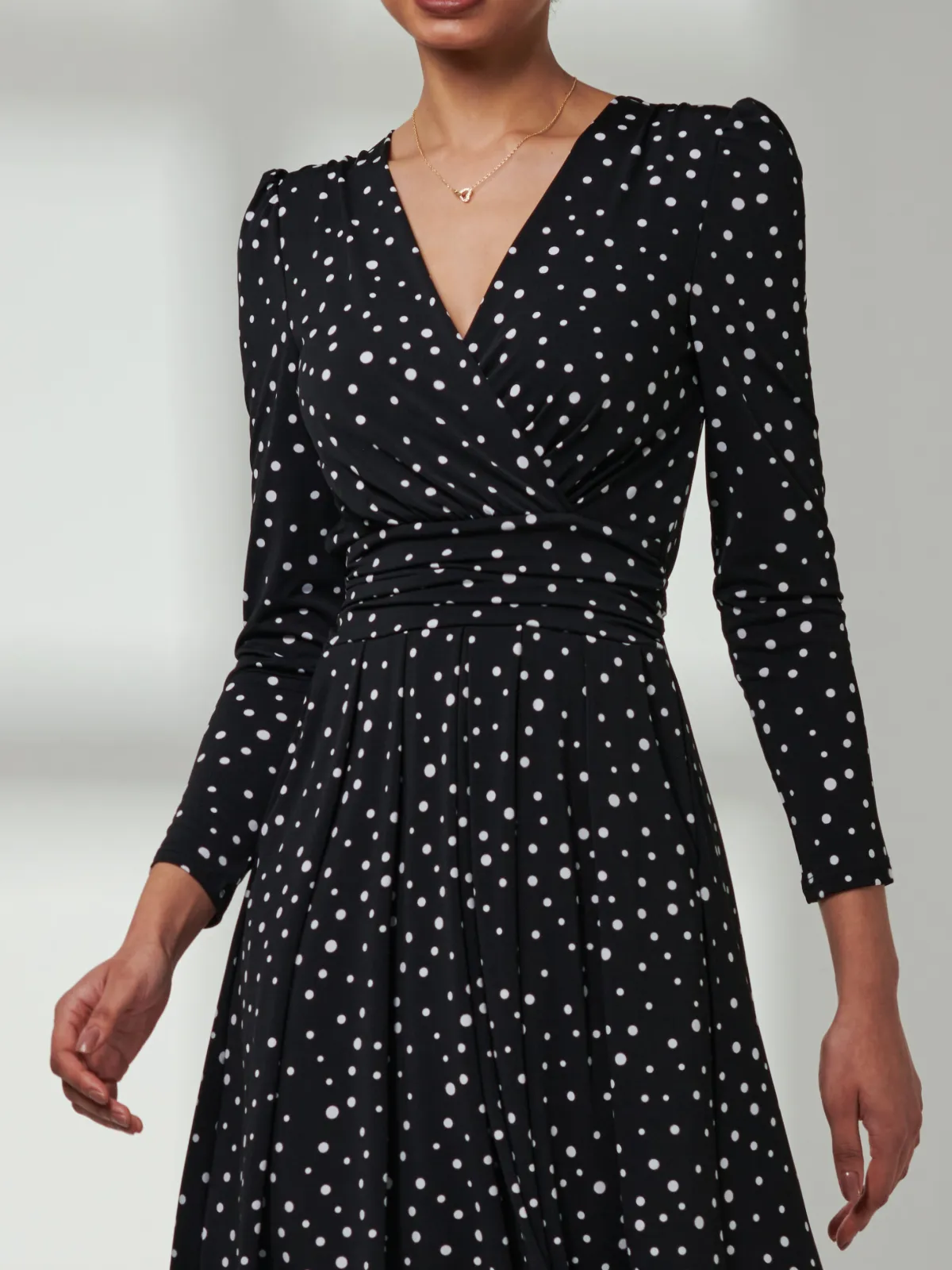 Jolie Moi Occasion Dresses|Office Dresses-Rafella Long Sleeve Midi Dress, Black Spot