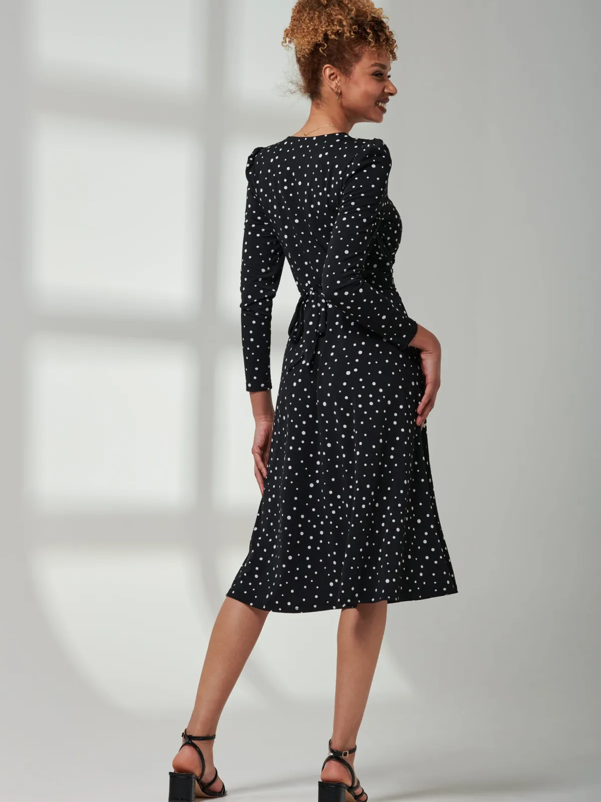 Jolie Moi Occasion Dresses|Office Dresses-Rafella Long Sleeve Midi Dress, Black Spot