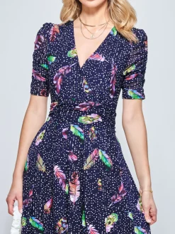 Jolie Moi Occasion Dresses|Mesh Dresses-Ressie Dip Hem Maxi Dress, Navy Feather