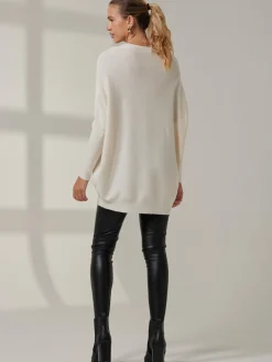 Jolie Moi Knitted Jumpers-Rhinestone Sparkle Star Knit Jumper, Oatmeal
