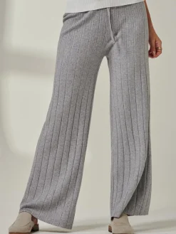 Jolie Moi Co-Ords|Weekend Casuals-Ribbed Knit Wide Leg Trousers, Dove Heather
