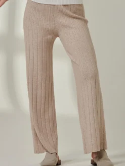 Jolie Moi Co-Ords|Weekend Casuals-Ribbed Knit Wide Leg Trousers, Mink Heather