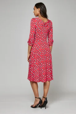 Jolie Moi Occasion Dresses|Jersey Dresses-Roll Collar Jersey Tea Dress, Red Polka