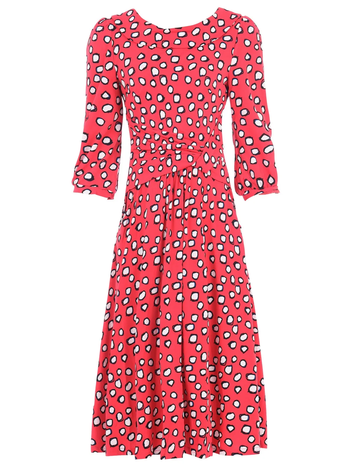 Jolie Moi Occasion Dresses|Jersey Dresses-Roll Collar Jersey Tea Dress, Red Polka