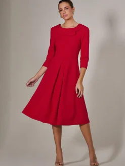 Jolie Moi Occasion Dresses|Race Day Dresses-Roll Collar Long Sleeve Midi Dress, Red