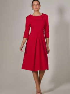 Jolie Moi Occasion Dresses|Race Day Dresses-Roll Collar Long Sleeve Midi Dress, Red