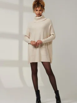 Jolie Moi Tops|Weekend Casuals-Roll Neck Pocket Front Knit Jumper, Beige Heather