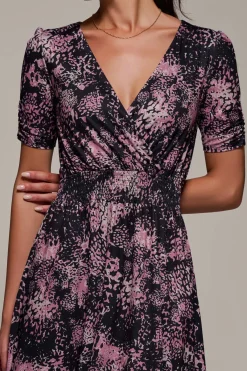 Jolie Moi Occasion Dresses|Jersey Dresses-Ruched Waist Drawstring Sleeve Midi Dres, Black/Pink